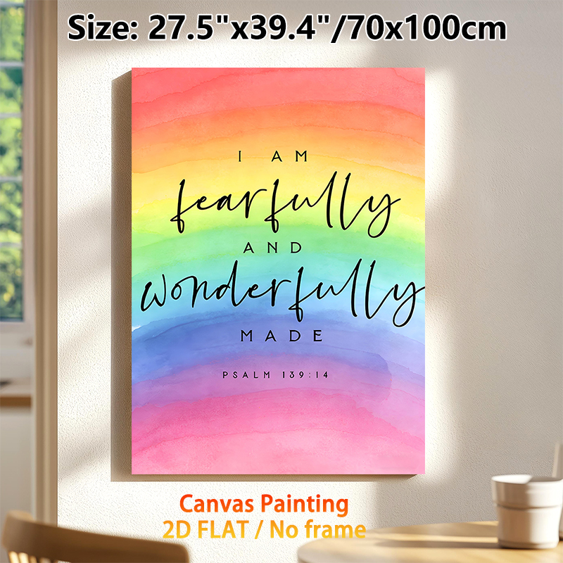 Inspirational Psalm 139:14 Scripture Painting Poster, Soft Watercolor Rainbow Gradient Poster, Uplifting Spiritual Quote Decor For Home, Bedroom_maomaolike.com