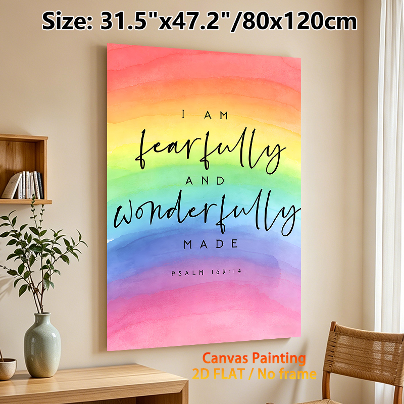 Inspirational Psalm 139:14 Scripture Painting Poster, Soft Watercolor Rainbow Gradient Poster, Uplifting Spiritual Quote Decor For Home, Bedroom_maomaolike.com