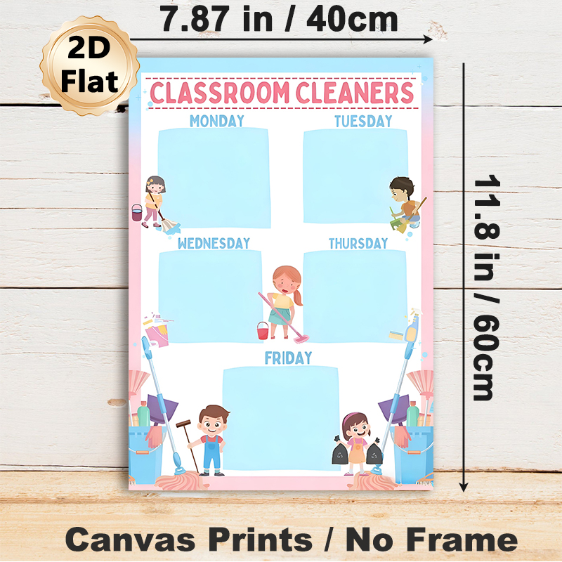 Classroom Cleaners Schedule Painting Poster, Cute Cartoon Style Poster, Weekly Cleaning Duty Chart To Organize Classroom Cleaning Tasks, Ideal For_maomaolike.com