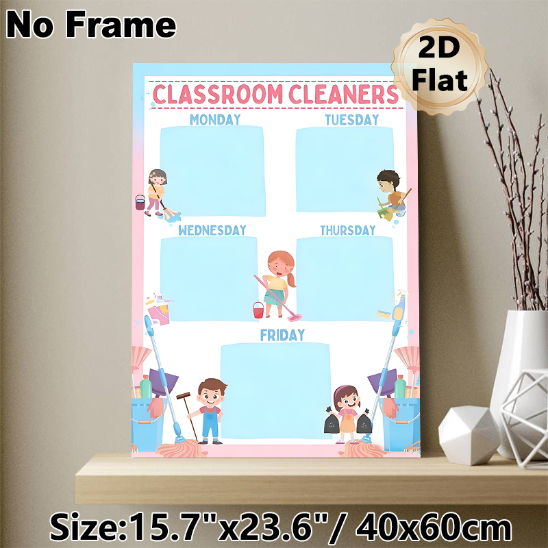 Classroom Cleaners Schedule Painting Poster, Cute Cartoon Style Poster, Weekly Cleaning Duty Chart To Organize Classroom Cleaning Tasks, Ideal For_maomaolike.com