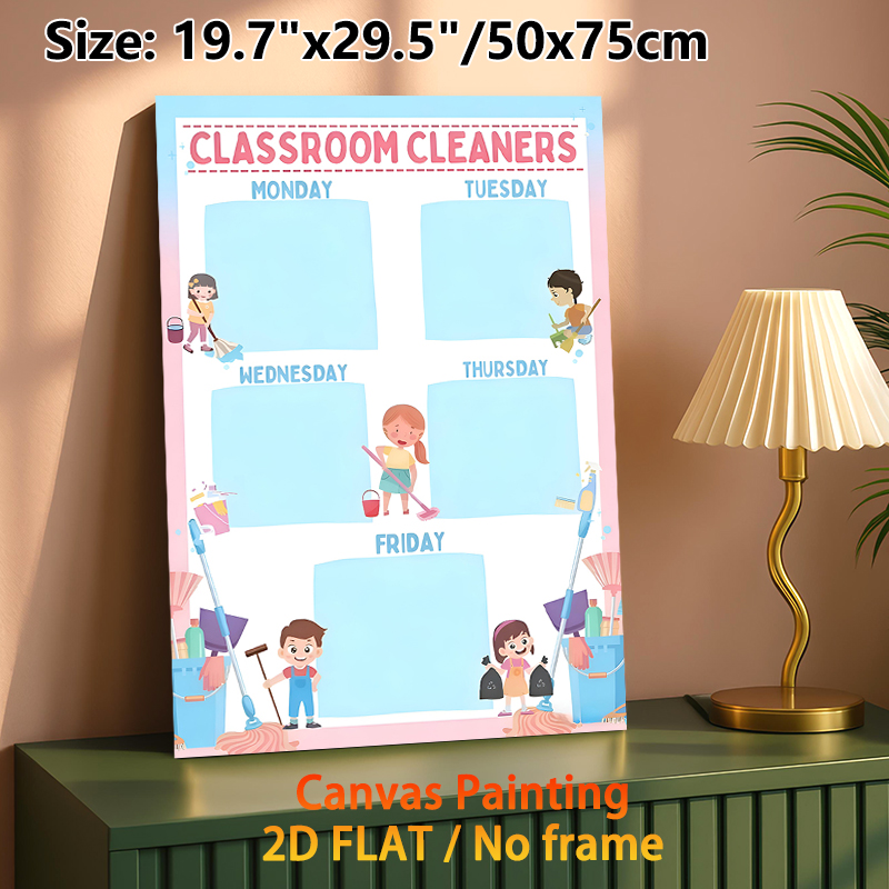 Classroom Cleaners Schedule Painting Poster, Cute Cartoon Style Poster, Weekly Cleaning Duty Chart To Organize Classroom Cleaning Tasks, Ideal For_maomaolike.com