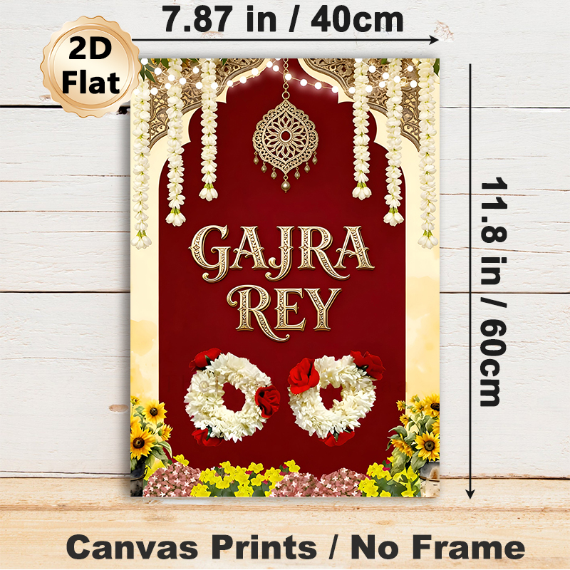 Gajra Rey Traditional Indian Festival Painting Poster, Rich Red-toned Ornate Ethnic Decorative Poster, Vibrant Cultural Design With Floral Garlands_maomaolike.com