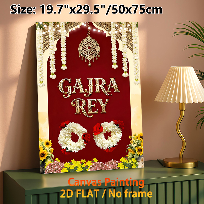 Gajra Rey Traditional Indian Festival Painting Poster, Rich Red-toned Ornate Ethnic Decorative Poster, Vibrant Cultural Design With Floral Garlands_maomaolike.com