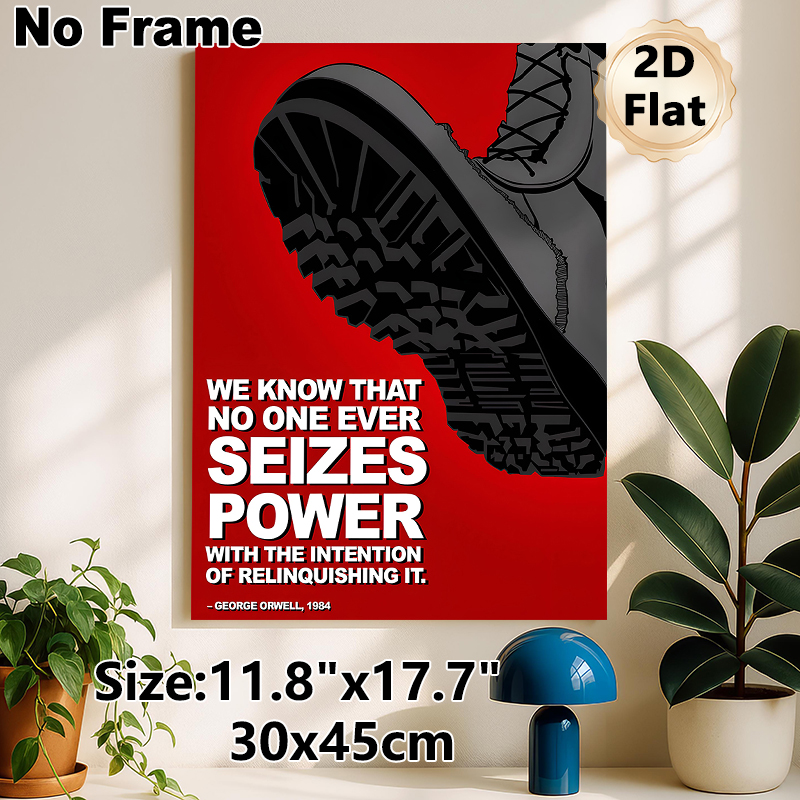 George Orwell 1984 Quote Painting Poster, Bold Graphic Monochrome Boot On Red Backdrop Poster, Thought-provoking Literary Quote Decor For Home Office_maomaolike.com