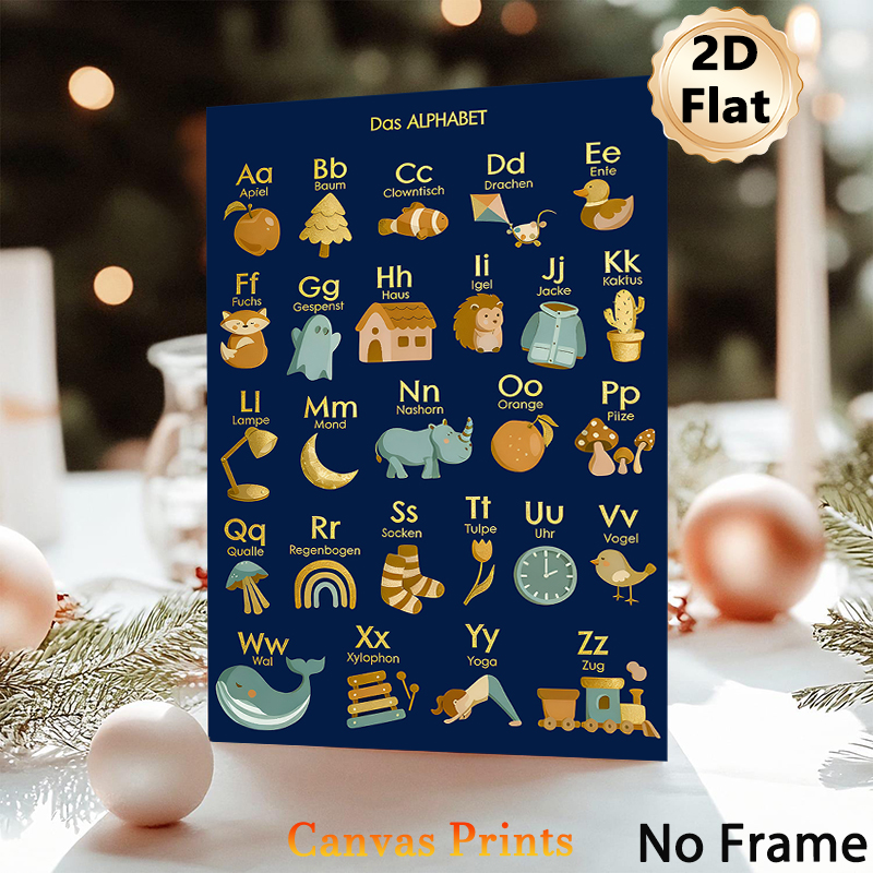 German Alphabet Painting Poster, Warm-toned Cute Cartoon Style Poster, Aids German Letter Learning, Ideal For Study Room And Living Area_maomaolike.com
