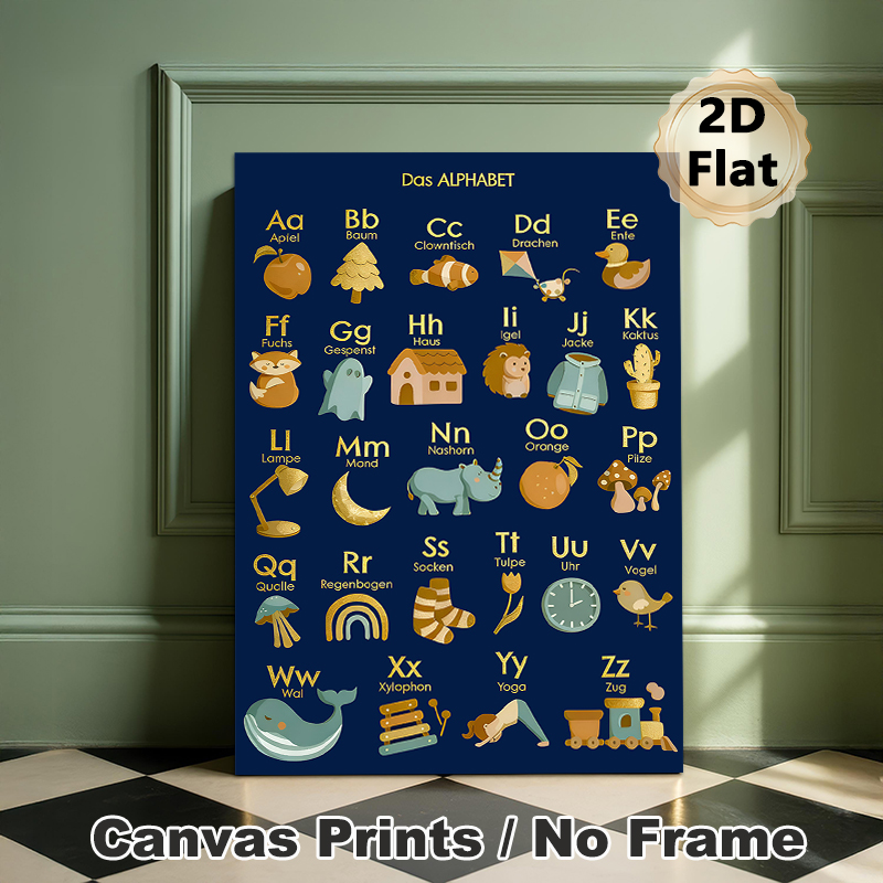 German Alphabet Painting Poster, Warm-toned Cute Cartoon Style Poster, Aids German Letter Learning, Ideal For Study Room And Living Area_maomaolike.com