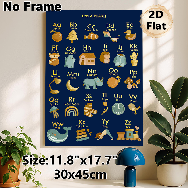 German Alphabet Painting Poster, Warm-toned Cute Cartoon Style Poster, Aids German Letter Learning, Ideal For Study Room And Living Area_maomaolike.com