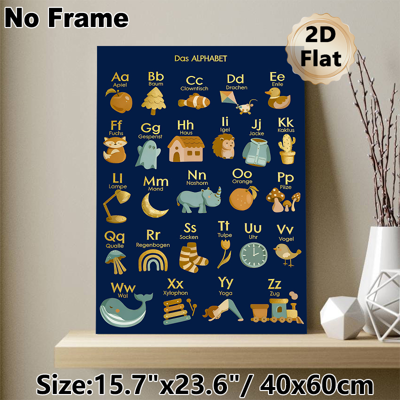 German Alphabet Painting Poster, Warm-toned Cute Cartoon Style Poster, Aids German Letter Learning, Ideal For Study Room And Living Area_maomaolike.com