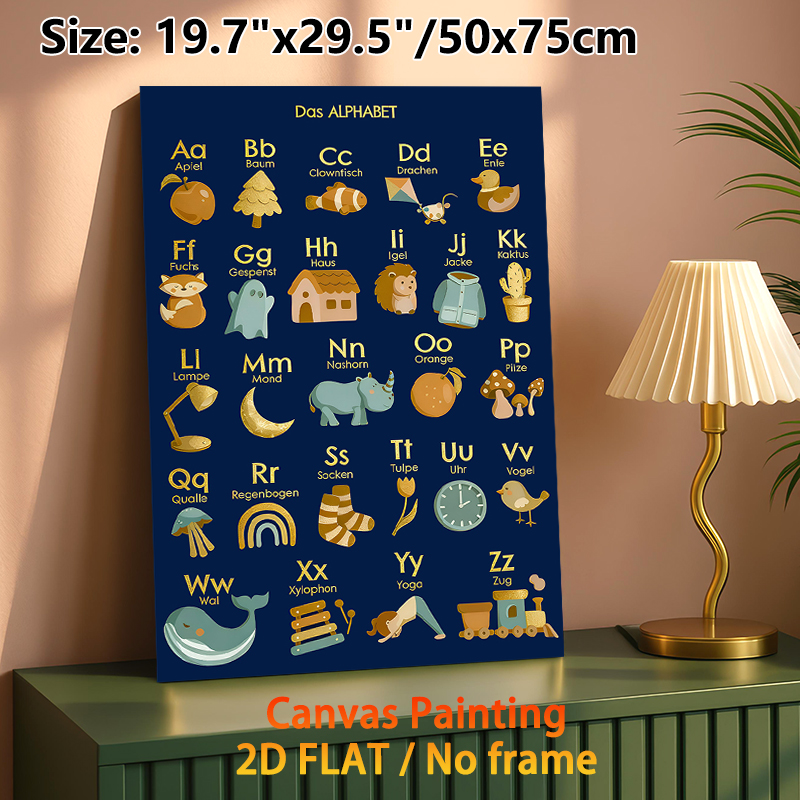 German Alphabet Painting Poster, Warm-toned Cute Cartoon Style Poster, Aids German Letter Learning, Ideal For Study Room And Living Area_maomaolike.com