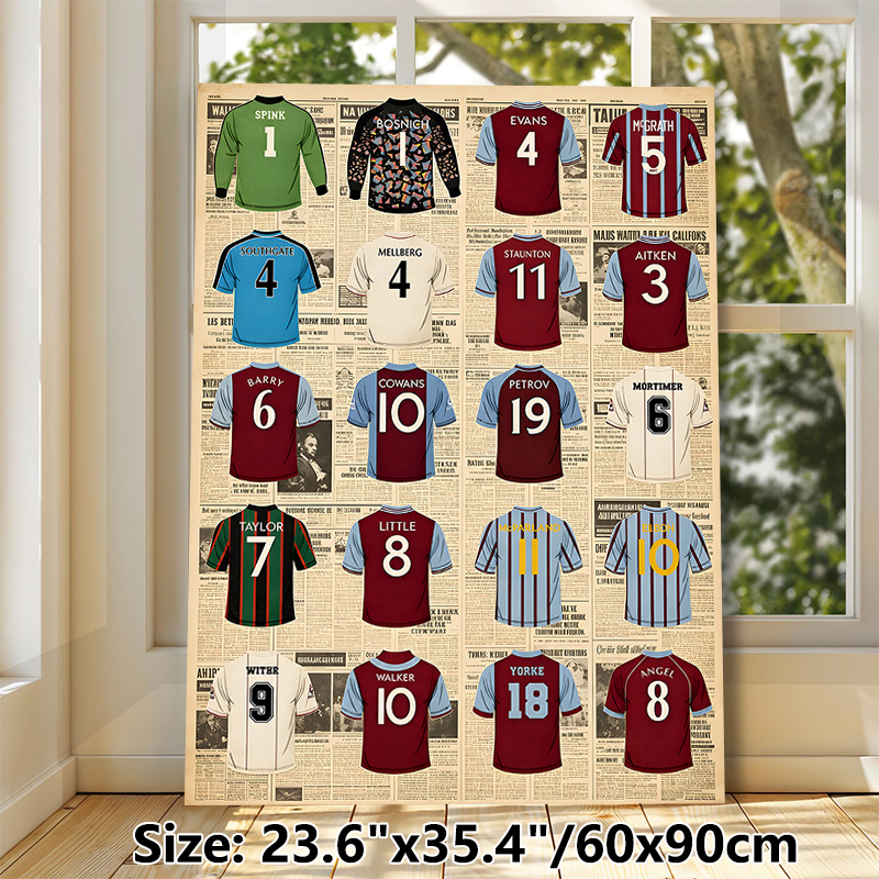 Classic Football Jerseys Painting Poster, Vintage-style Retro Football Players' Jerseys Collage Poster, Nostalgic Sports-themed Decor Ideal For Living_maomaolike.com