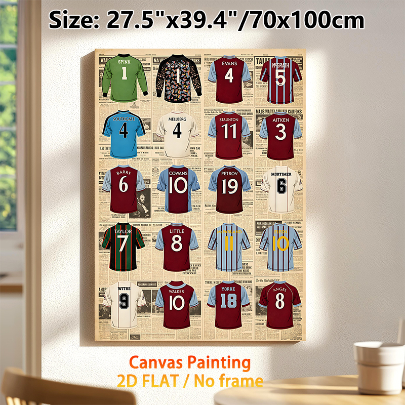 Classic Football Jerseys Painting Poster, Vintage-style Retro Football Players' Jerseys Collage Poster, Nostalgic Sports-themed Decor Ideal For Living_maomaolike.com