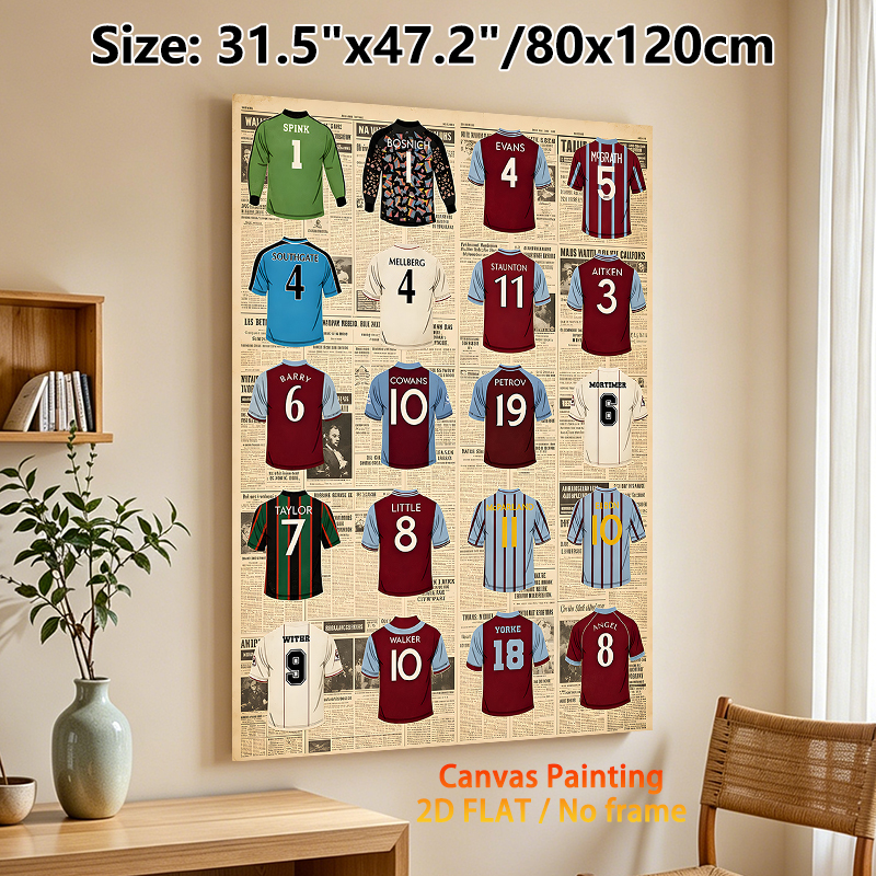 Classic Football Jerseys Painting Poster, Vintage-style Retro Football Players' Jerseys Collage Poster, Nostalgic Sports-themed Decor Ideal For Living_maomaolike.com