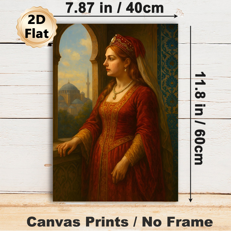 Vintage Noble Lady Painting Poster, Exquisite Classic Oil Style Poster, Elegant Lady In Ornate Red Gown With Domed Building View, Refined Wall Decor_maomaolike.com