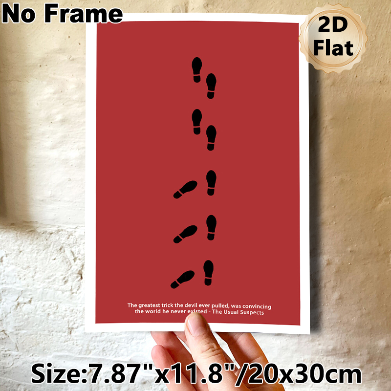 The Usual Suspects Movie Quote Footprint Painting Poster, Minimalist Red-toned With Black Footprint Trail Poster, Thought-provoking Cinematic Decor_maomaolike.com