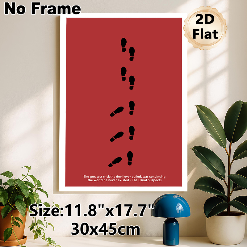 The Usual Suspects Movie Quote Footprint Painting Poster, Minimalist Red-toned With Black Footprint Trail Poster, Thought-provoking Cinematic Decor_maomaolike.com