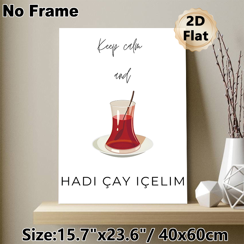 Turkish Tea Themed Painting Poster, Minimalist Illustrated Tea Cup & Quote Poster, Relaxing Design, Suitable For Kitchen And Dining Room Decor_maomaolike.com