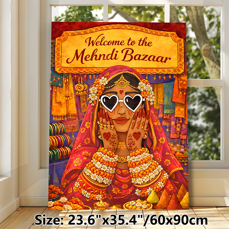 Mehndi Bazaar Themed Painting Poster, Colorful Traditional Indian Market Scene Poster, Rich Ethnic Cultural Design Ideal For Home Wall Decor, Festive_maomaolike.com