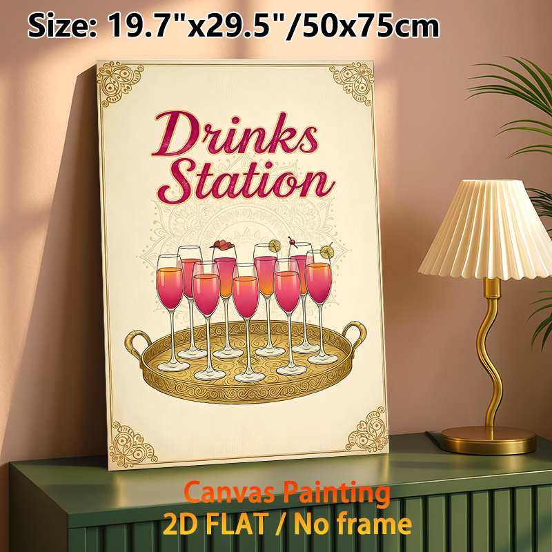 Drinks Station Painting Poster, Vintage Decorative Style With Elegant Cocktail Tray Illustration Poster, Warm Drink-themed Decor Ideal For Bars_maomaolike.com