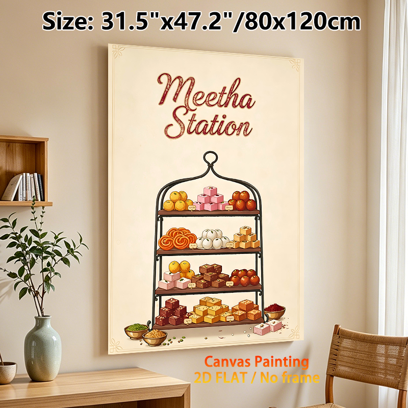 Indian Sweets Meetha Station Painting Poster, Vintage Illustrated Assorted Traditional Indian Confections Poster, Warm Nostalgic Decor Ideal For_maomaolike.com