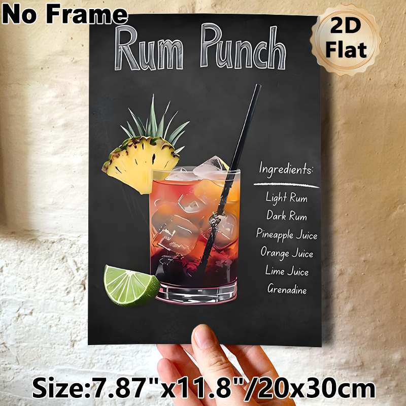 Rum Punch Cocktail Painting Poster, Vibrant Chalkboard-style Drink Recipe Poster, Informative Cocktail Art Ideal For Bar, Dining Room Or Home Bar_maomaolike.com