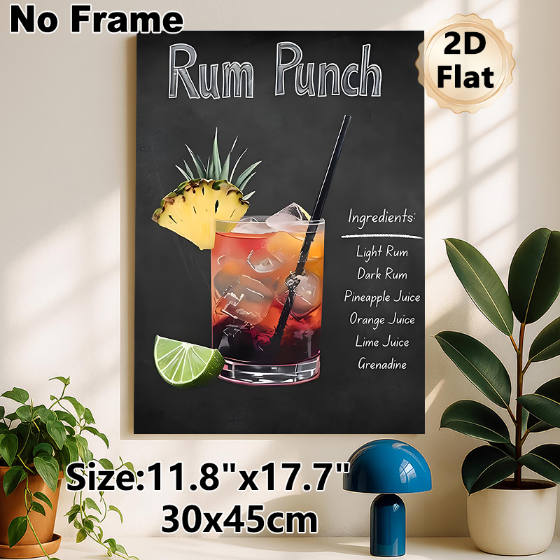 Rum Punch Cocktail Painting Poster, Vibrant Chalkboard-style Drink Recipe Poster, Informative Cocktail Art Ideal For Bar, Dining Room Or Home Bar_maomaolike.com