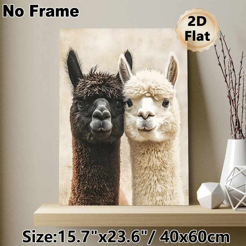 Alpaca Themed Painting Poster, Warm-toned Realistic Cute Alpaca Pair Scene Poster, Charming Animal Artwork Ideal For Living Room, Bedroom And Office_maomaolike.com