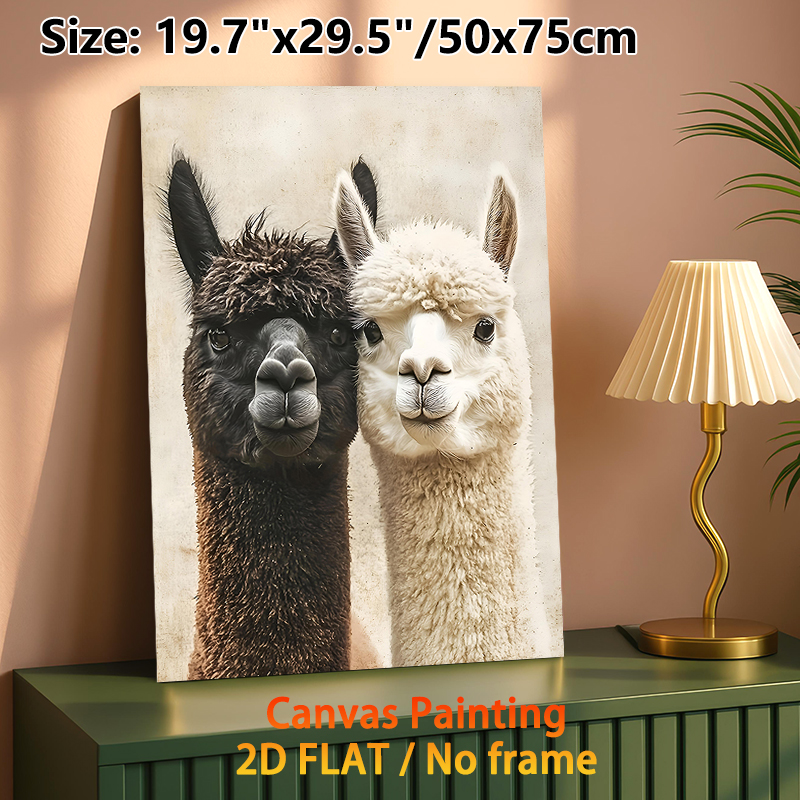 Alpaca Themed Painting Poster, Warm-toned Realistic Cute Alpaca Pair Scene Poster, Charming Animal Artwork Ideal For Living Room, Bedroom And Office_maomaolike.com