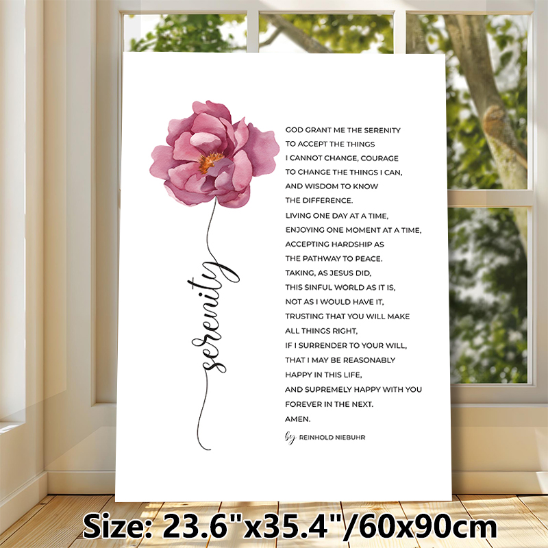 Serenity Prayer Painting Poster, Soft Watercolor Pink Floral Poster, Inspirational Religious Text Design, Ideal For Home, Bedroom And Quiet Prayer_maomaolike.com
