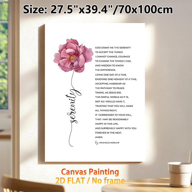 Serenity Prayer Painting Poster, Soft Watercolor Pink Floral Poster, Inspirational Religious Text Design, Ideal For Home, Bedroom And Quiet Prayer_maomaolike.com