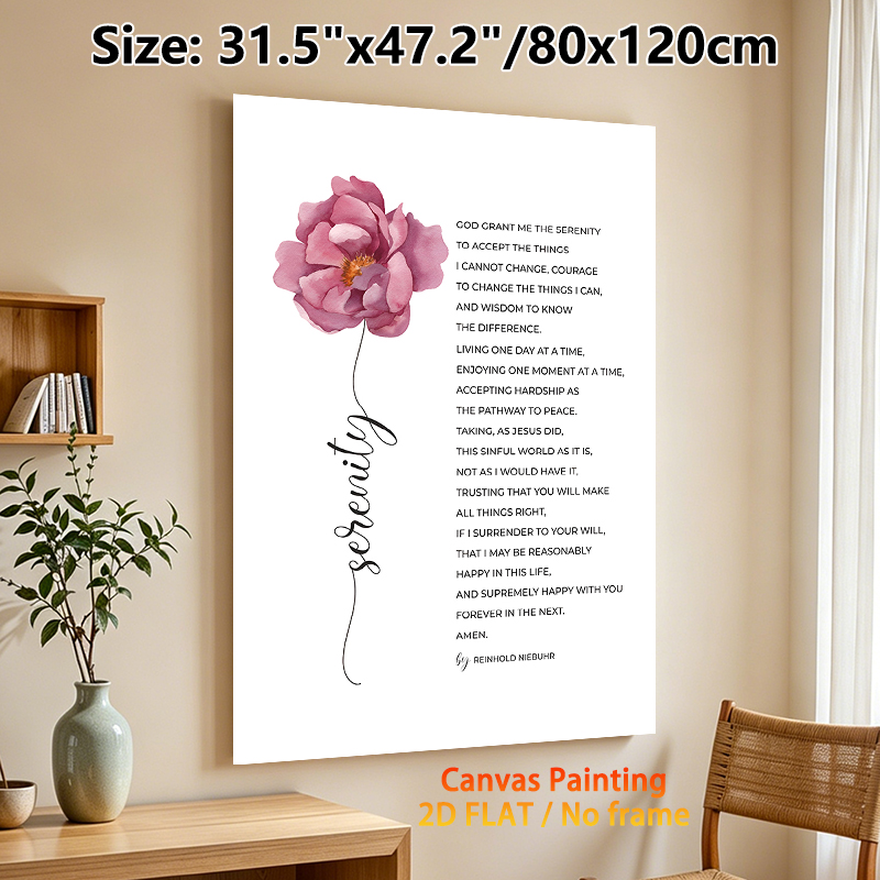 Serenity Prayer Painting Poster, Soft Watercolor Pink Floral Poster, Inspirational Religious Text Design, Ideal For Home, Bedroom And Quiet Prayer_maomaolike.com