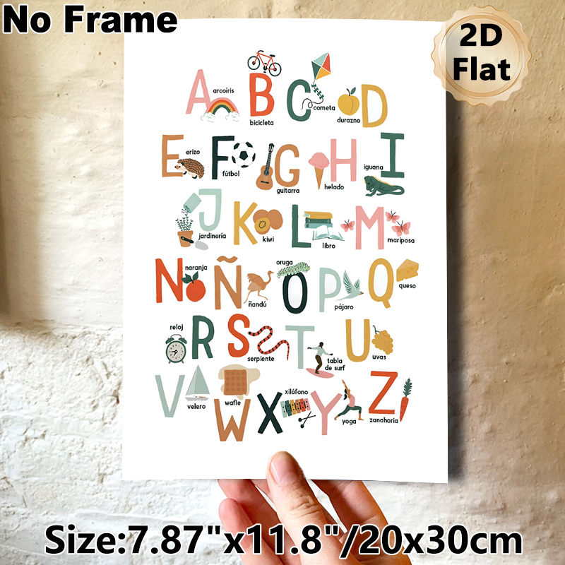 Spanish Alphabet Painting Poster, Vibrant Playful Illustrated Spanish Alphabet Poster, Educational Design To Support Language Learning Suitable For_maomaolike.com