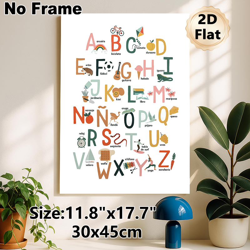Spanish Alphabet Painting Poster, Vibrant Playful Illustrated Spanish Alphabet Poster, Educational Design To Support Language Learning Suitable For_maomaolike.com