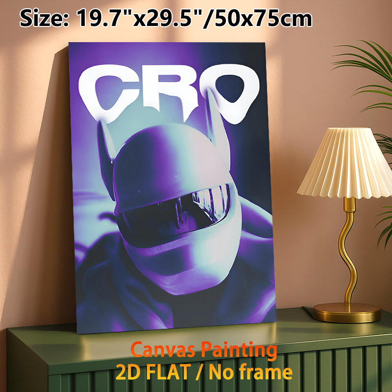 Cyber Racing Helmet Painting Poster, Vibrant Cyberpunk-style Gradient Purple-blue Helmet With "CRO" Text Poster, Stylish Futuristic Decor For Game_maomaolike.com