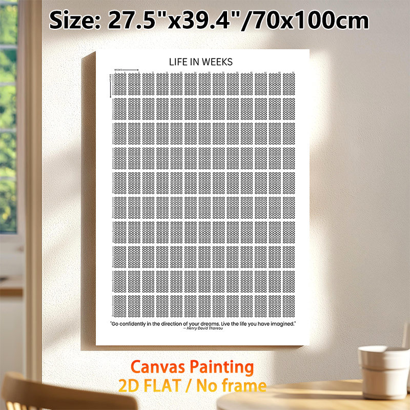Life In Weeks Painting Poster, Minimalist Black-and-White Weekly Grid Poster, Helps Track Life's Passage With Inspirational Quote, Suitable For Home_maomaolike.com