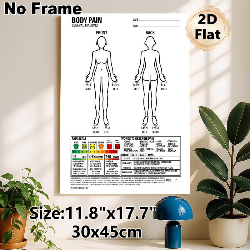 Body Pain Tracking Painting Poster, Minimalist Line-art Medical Chart Poster, Practical Aid For Recording Pain Levels & Types, Ideal For Clinics And_maomaolike.com