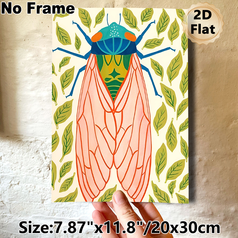 Cicada Themed Painting Poster, Vibrant Bohemian Style Colorful Cicada & Leaf Pattern Poster, Eye-catching Nature-inspired Decor For Living Room_maomaolike.com