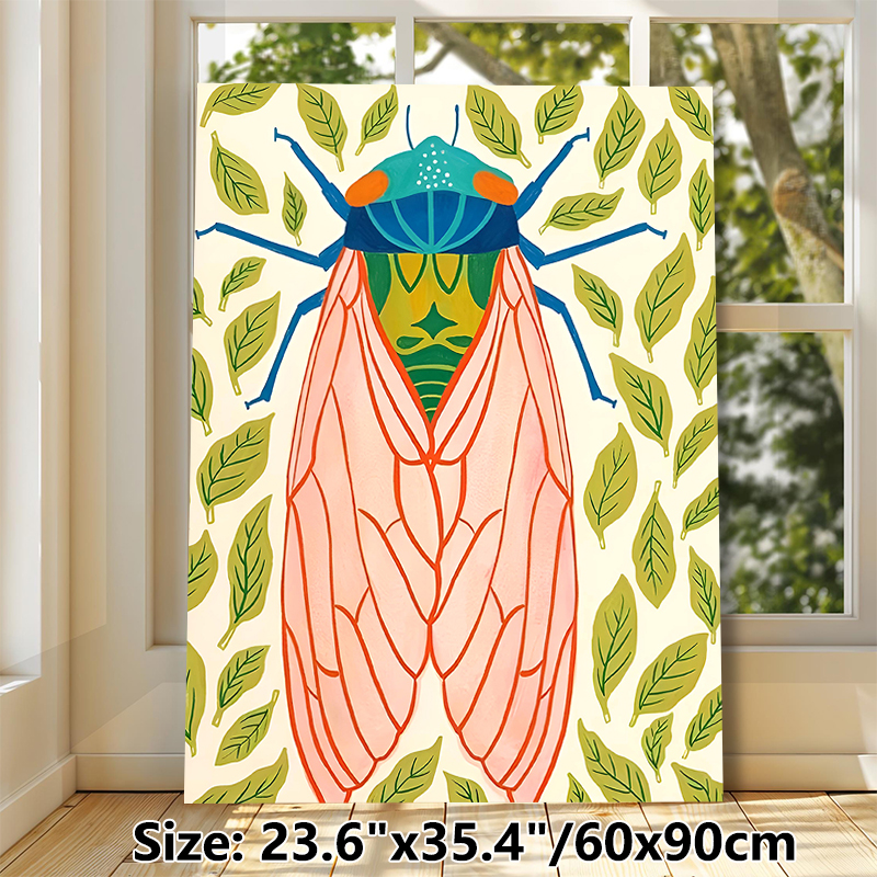 Cicada Themed Painting Poster, Vibrant Bohemian Style Colorful Cicada & Leaf Pattern Poster, Eye-catching Nature-inspired Decor For Living Room_maomaolike.com