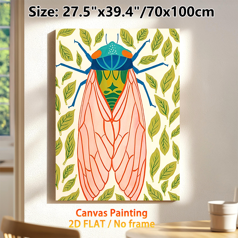 Cicada Themed Painting Poster, Vibrant Bohemian Style Colorful Cicada & Leaf Pattern Poster, Eye-catching Nature-inspired Decor For Living Room_maomaolike.com