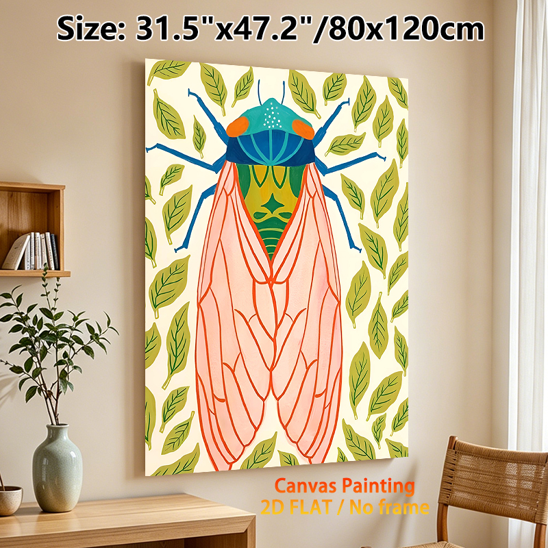 Cicada Themed Painting Poster, Vibrant Bohemian Style Colorful Cicada & Leaf Pattern Poster, Eye-catching Nature-inspired Decor For Living Room_maomaolike.com