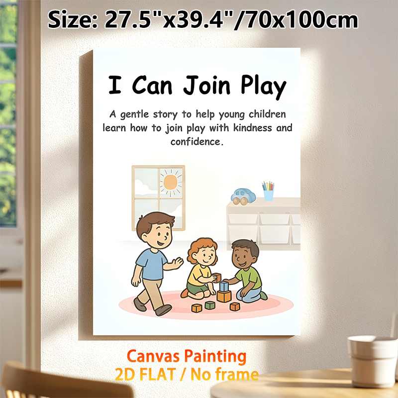 Join Play Themed Painting Poster, Warm Cartoon Group Play Scene Poster, Supports Kind And Confident Group Play Engagement, Ideal For Activity Rooms_maomaolike.com