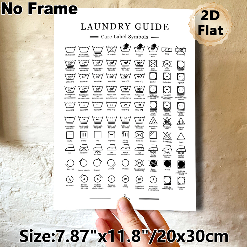 Laundry Guide Care Label Symbols Painting Poster, Minimalist Black-and-white Instructional Poster, Practical Laundry Care Reference Ideal For Laundry_maomaolike.com