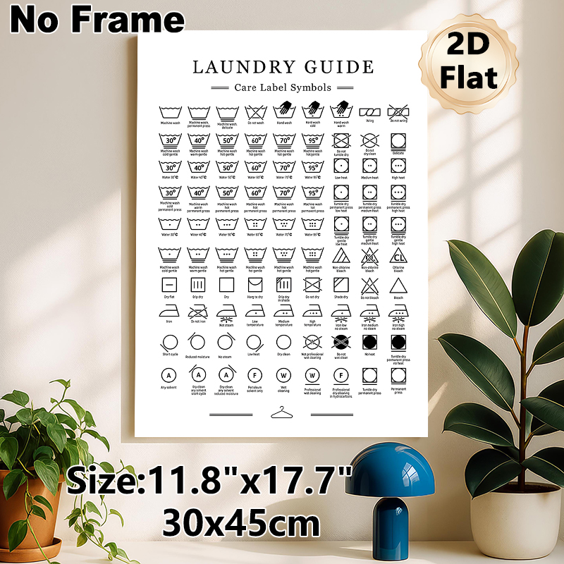 Laundry Guide Care Label Symbols Painting Poster, Minimalist Black-and-white Instructional Poster, Practical Laundry Care Reference Ideal For Laundry_maomaolike.com