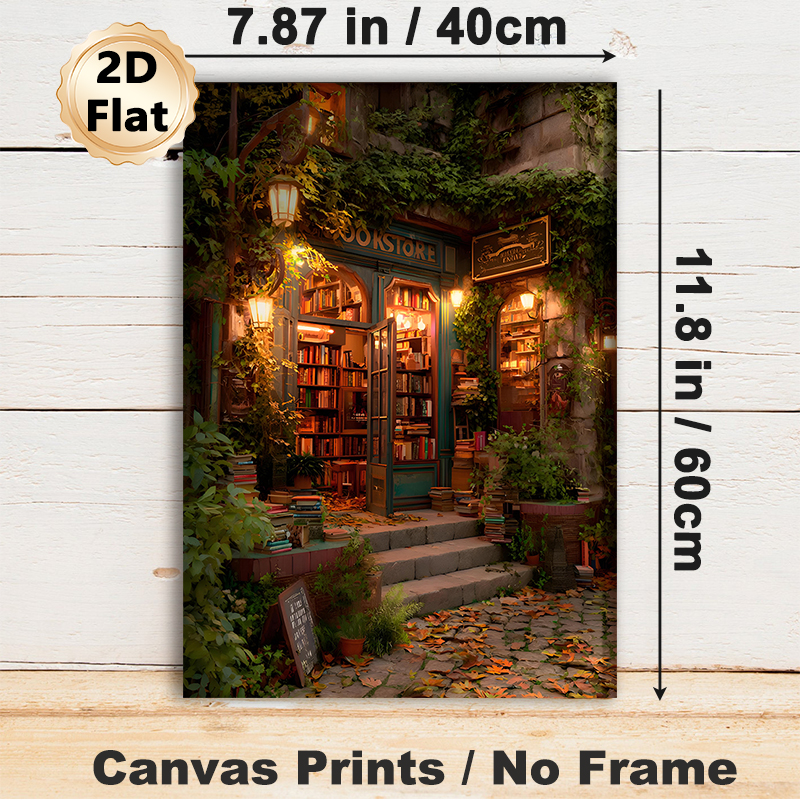 Cozy Bookstore Painting Poster, Warm-toned Vintage Enchanted Street Scene Poster, Inviting Nostalgic Ambience, Ideal For Home Study, Living Room_maomaolike.com