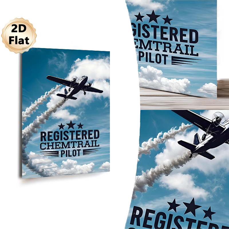 Chemtrail Pilot Aircraft Painting Poster, Retro Twin-engine Plane With Smoke Trails In Blue Sky Poster, Stylish Aviation-themed Decor Ideal For Home_maomaolike.com