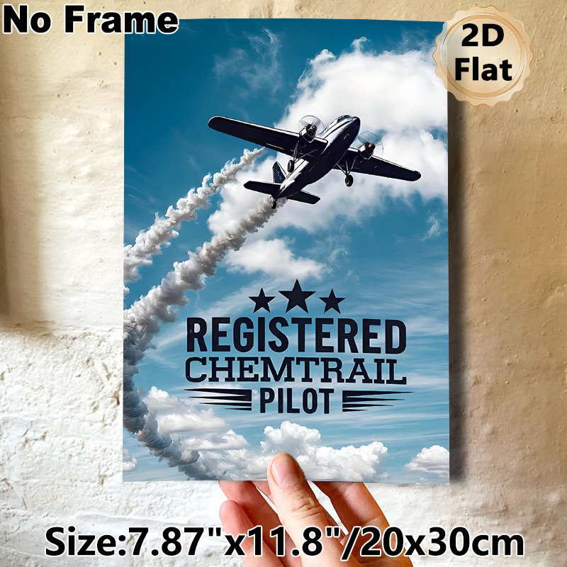 Chemtrail Pilot Aircraft Painting Poster, Retro Twin-engine Plane With Smoke Trails In Blue Sky Poster, Stylish Aviation-themed Decor Ideal For Home_maomaolike.com