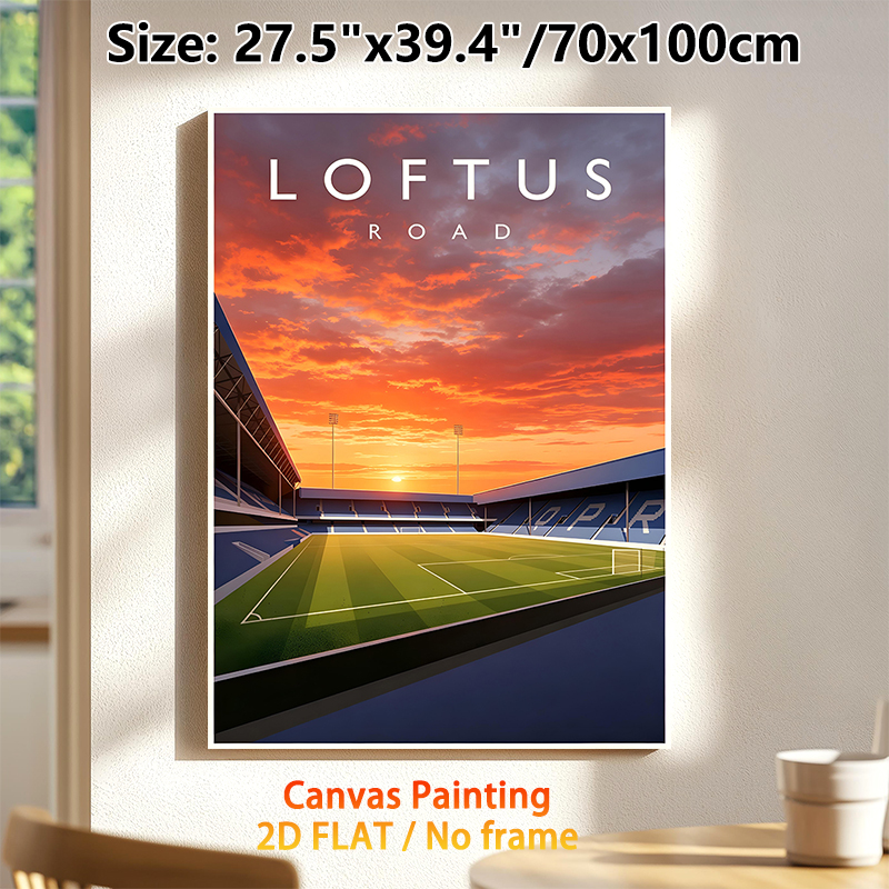 Loftus Road Football Stadium Painting Poster, Vibrant Sunset Stylized Stadium Scene Poster, Eye-catching Sports-themed Decor Ideal For Home, Game Room_maomaolike.com