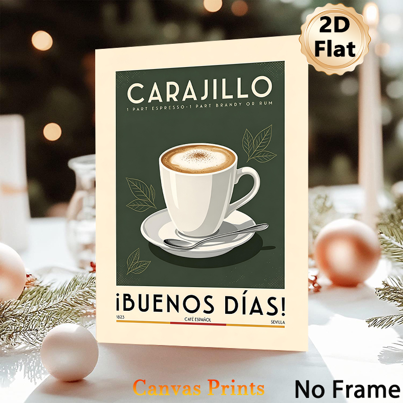 Carajillo Coffee Painting Poster, Vintage Minimalist Illustrated Coffee Cup & Typography Poster, Warm Cozy Ambience Decor For Cafe, Kitchen And Dining_maomaolike.com