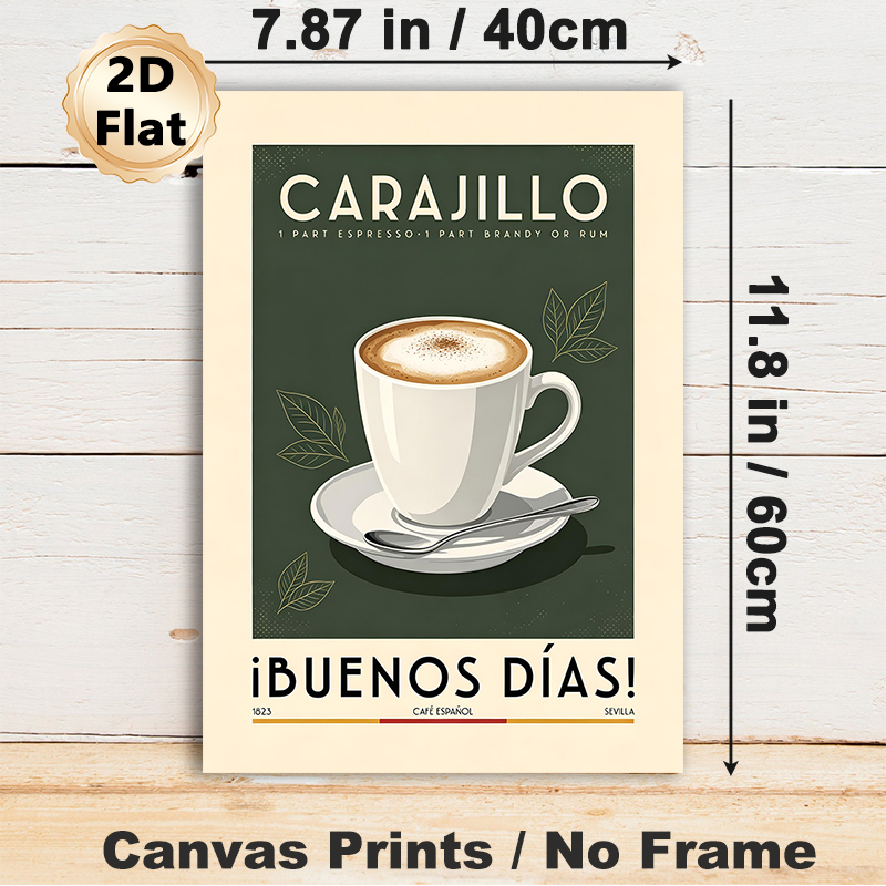 Carajillo Coffee Painting Poster, Vintage Minimalist Illustrated Coffee Cup & Typography Poster, Warm Cozy Ambience Decor For Cafe, Kitchen And Dining_maomaolike.com
