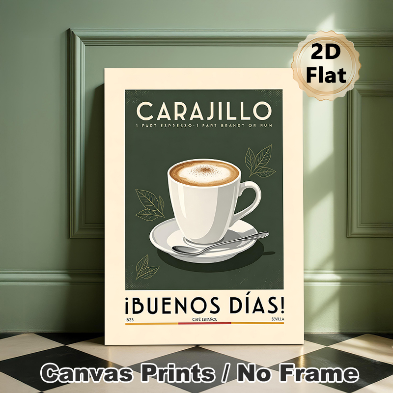 Carajillo Coffee Painting Poster, Vintage Minimalist Illustrated Coffee Cup & Typography Poster, Warm Cozy Ambience Decor For Cafe, Kitchen And Dining_maomaolike.com