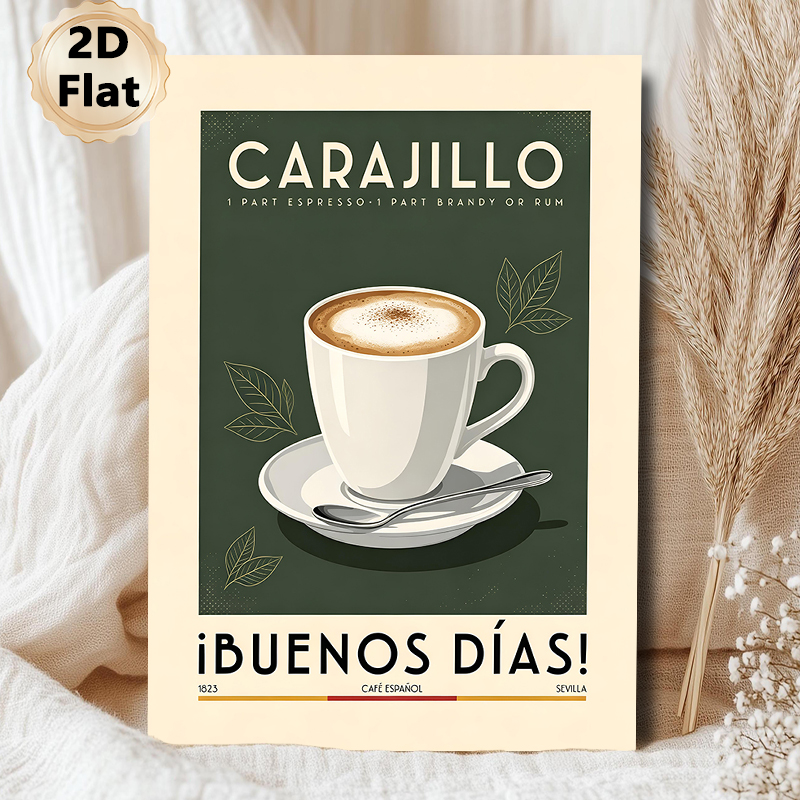 Carajillo Coffee Painting Poster, Vintage Minimalist Illustrated Coffee Cup & Typography Poster, Warm Cozy Ambience Decor For Cafe, Kitchen And Dining_maomaolike.com